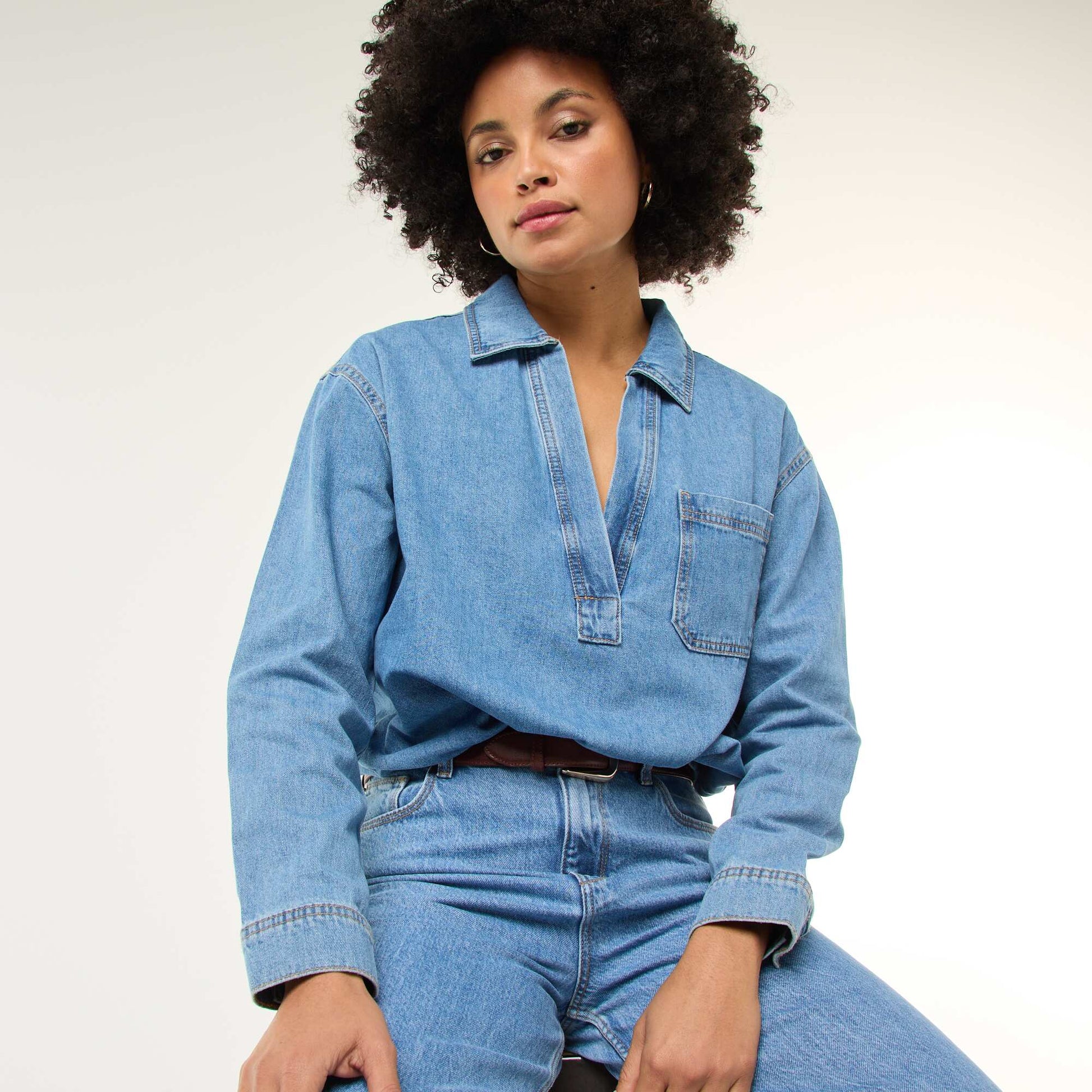 Long-Sleeved Denim Shirt BLUE