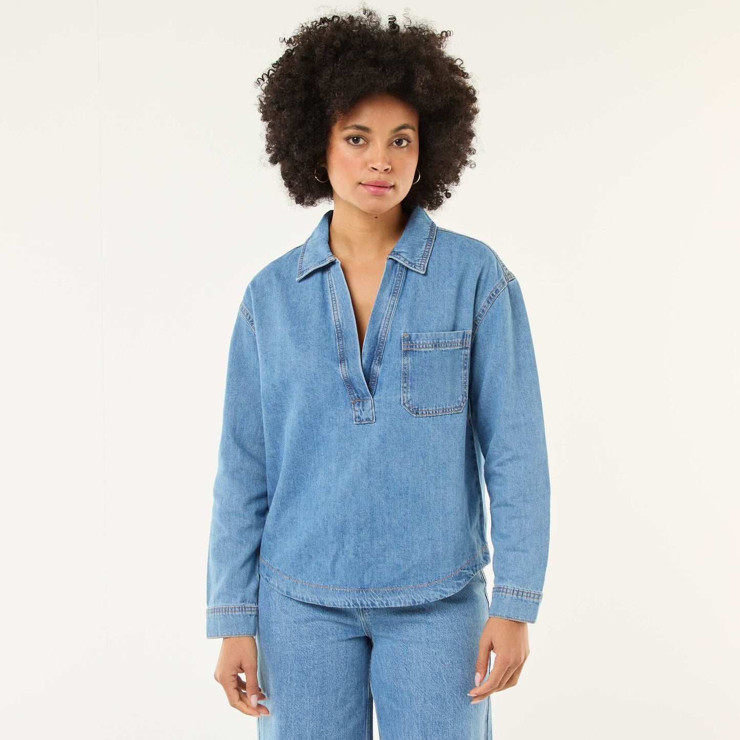 Long-Sleeved Denim Shirt BLUE