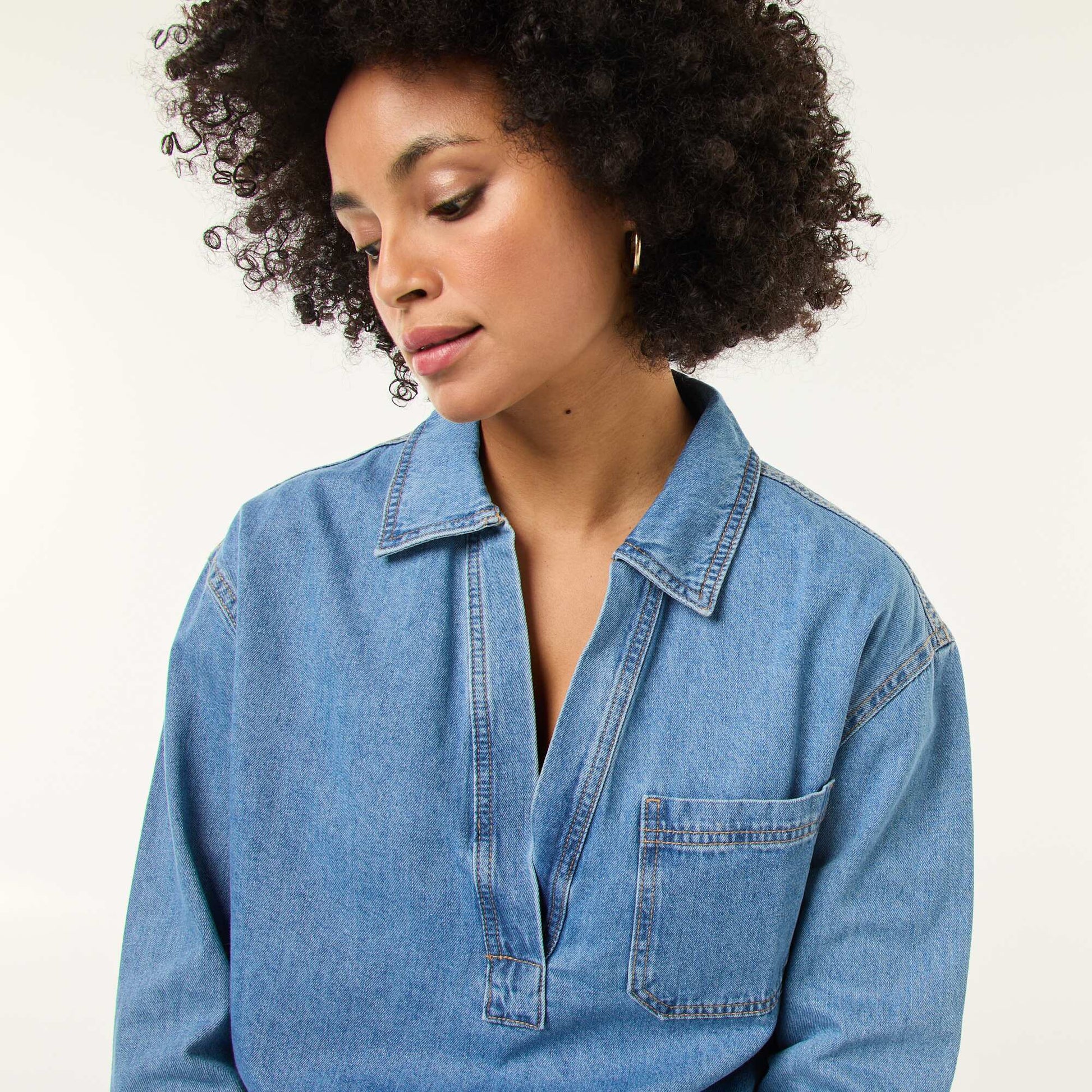 Long-Sleeved Denim Shirt BLUE