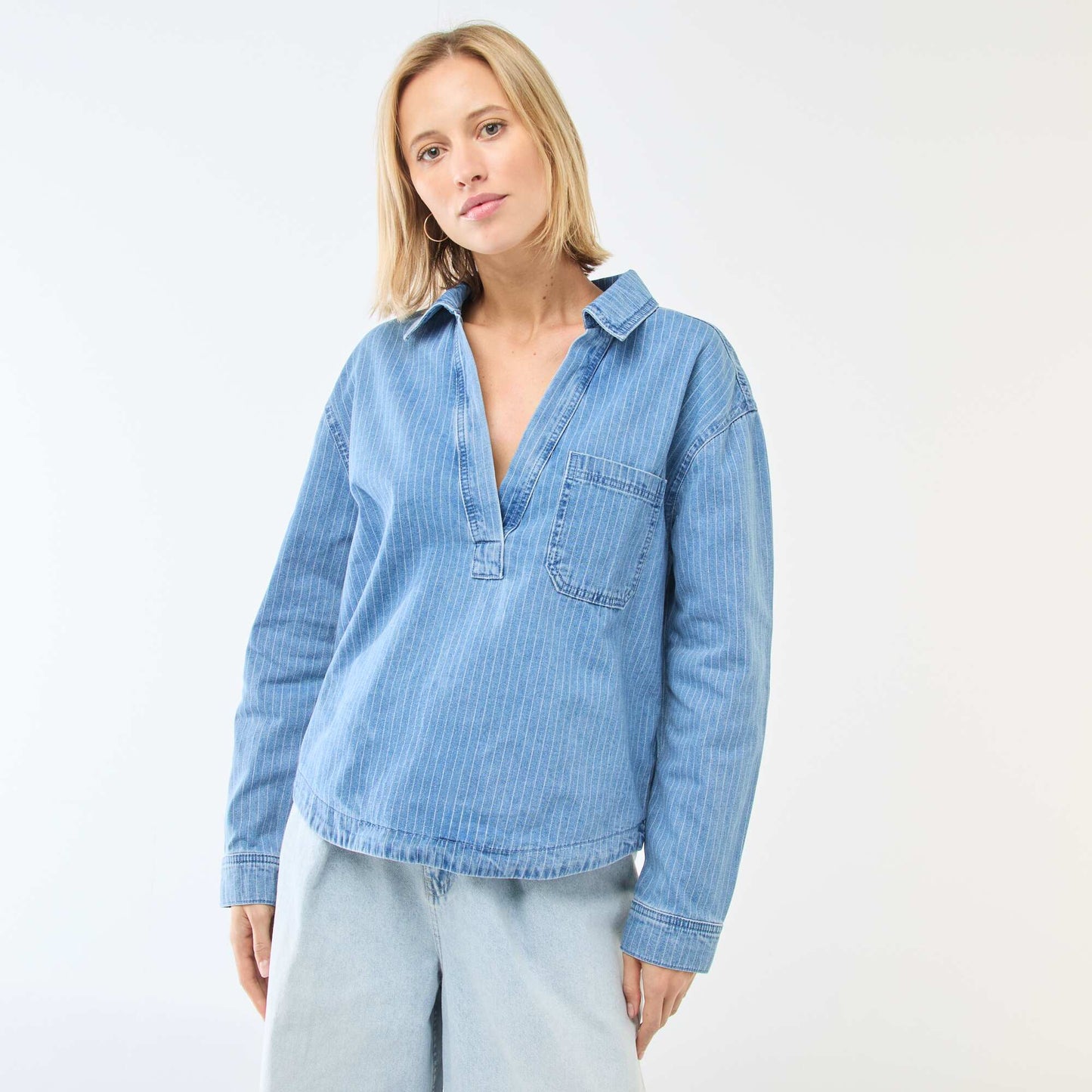 Long-Sleeved Denim Shirt BLUE