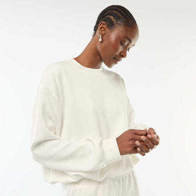 Cropped Bubble Hem Sweatshirt WHITE
