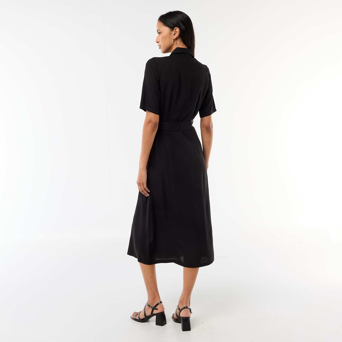Long Shirt Dress with Tie Belt BLACK