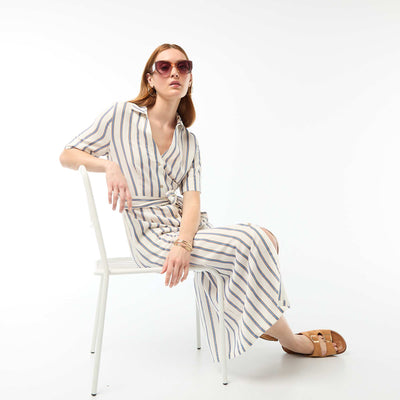 Short-Sleeved Cotton and Linen Long Shirt Dress BROWN