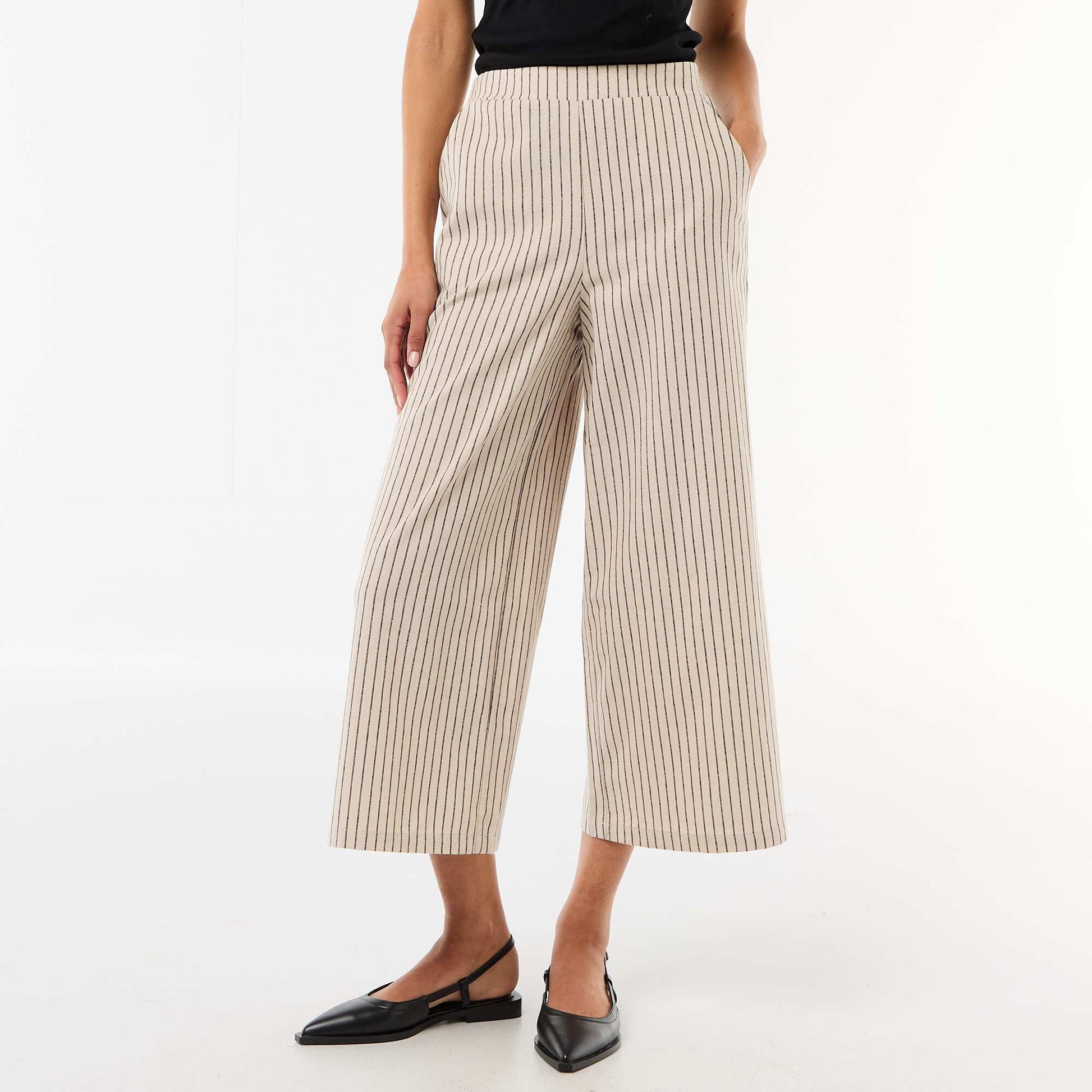 Wide-Leg Linen-Blend Pants BEIGE