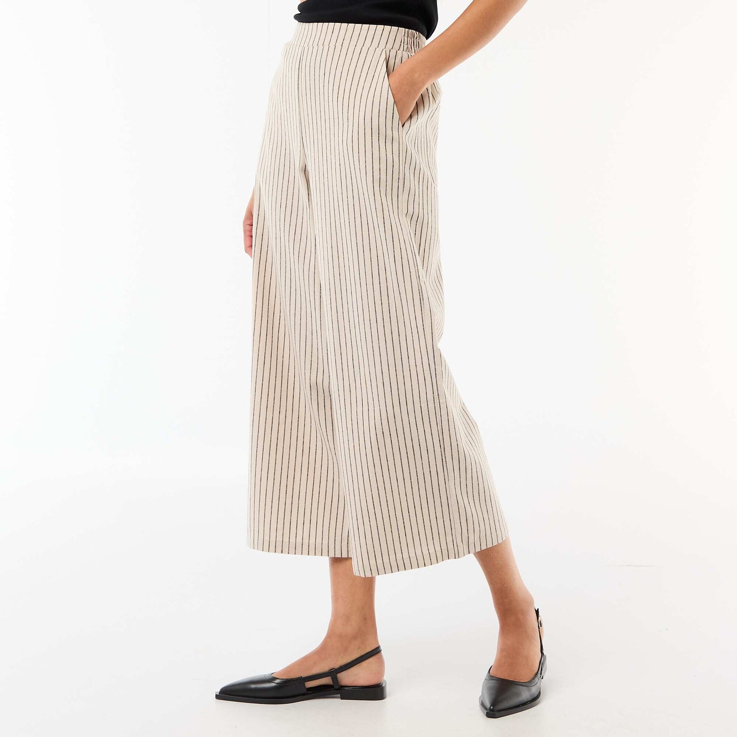 Wide-Leg Linen-Blend Pants BEIGE