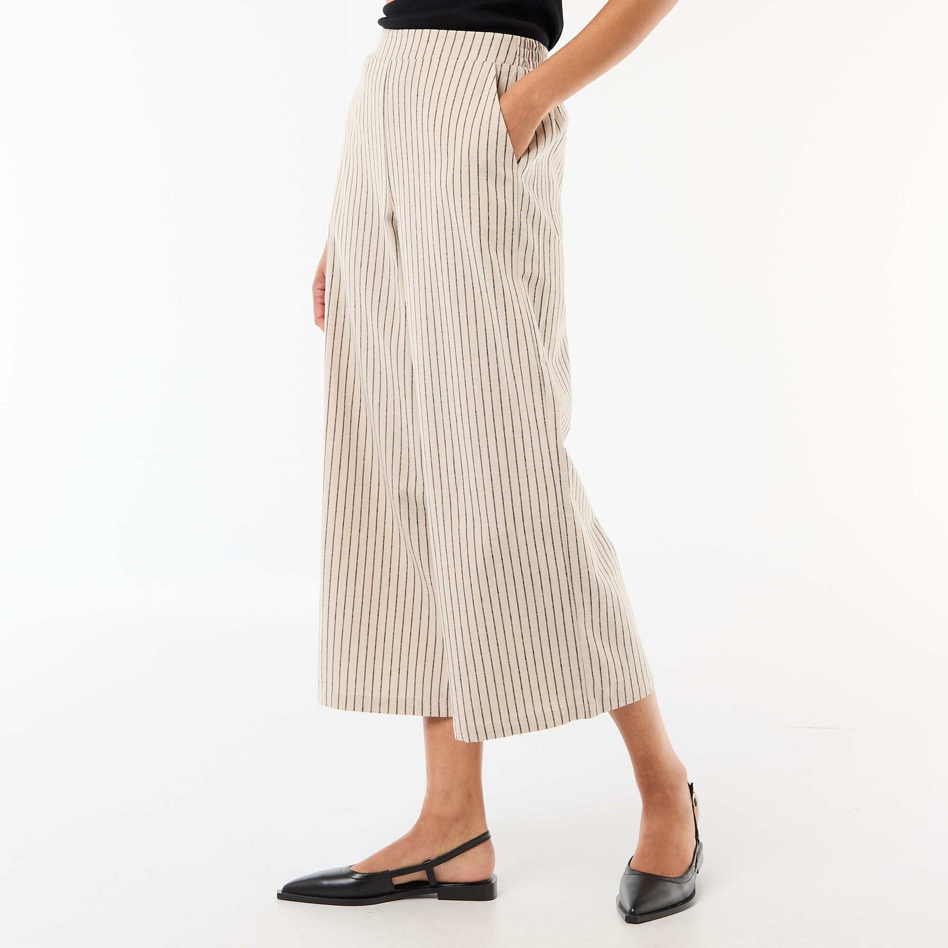 Wide-Leg Linen-Blend Pants BEIGE