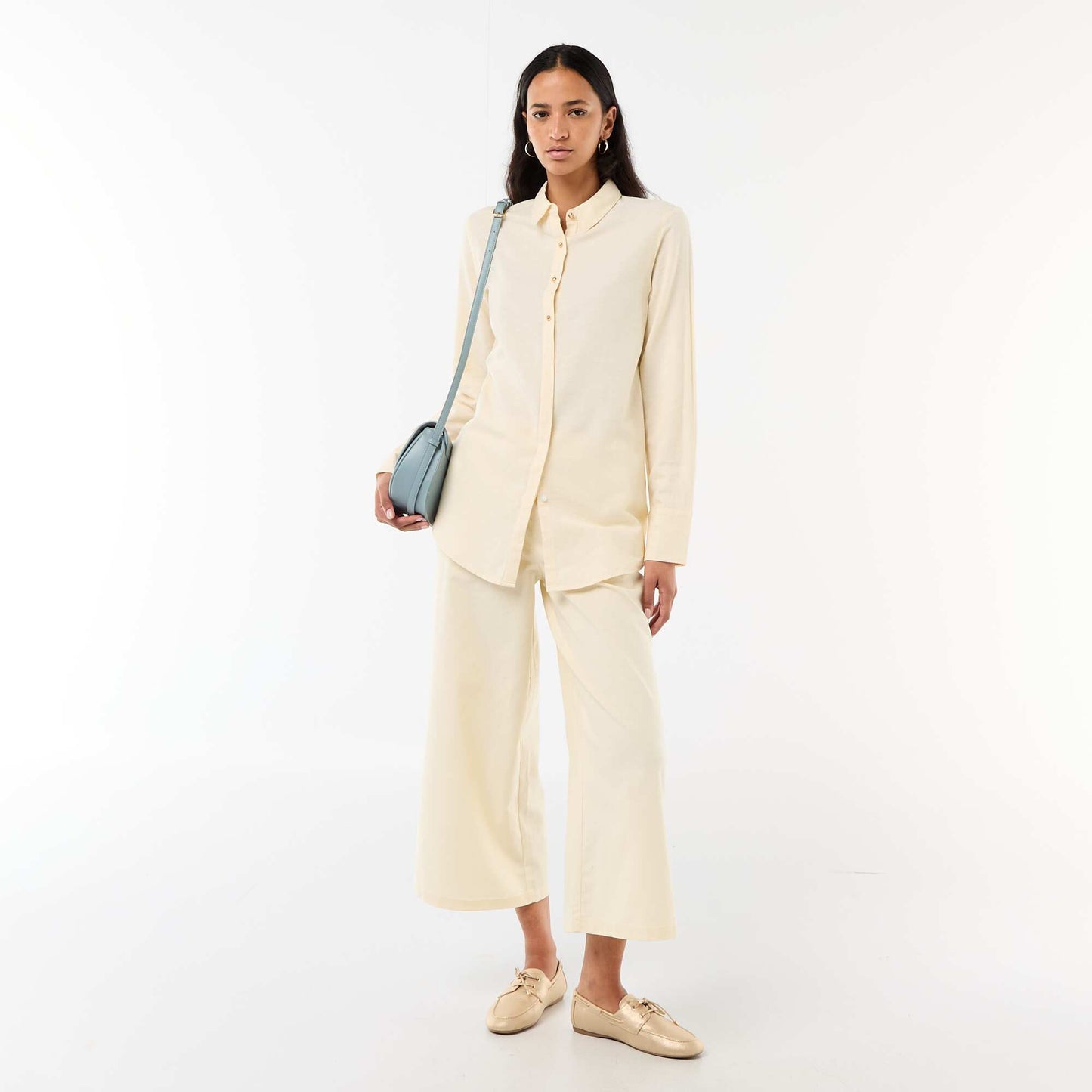 Wide-Leg Linen-Blend Pants BEIGE