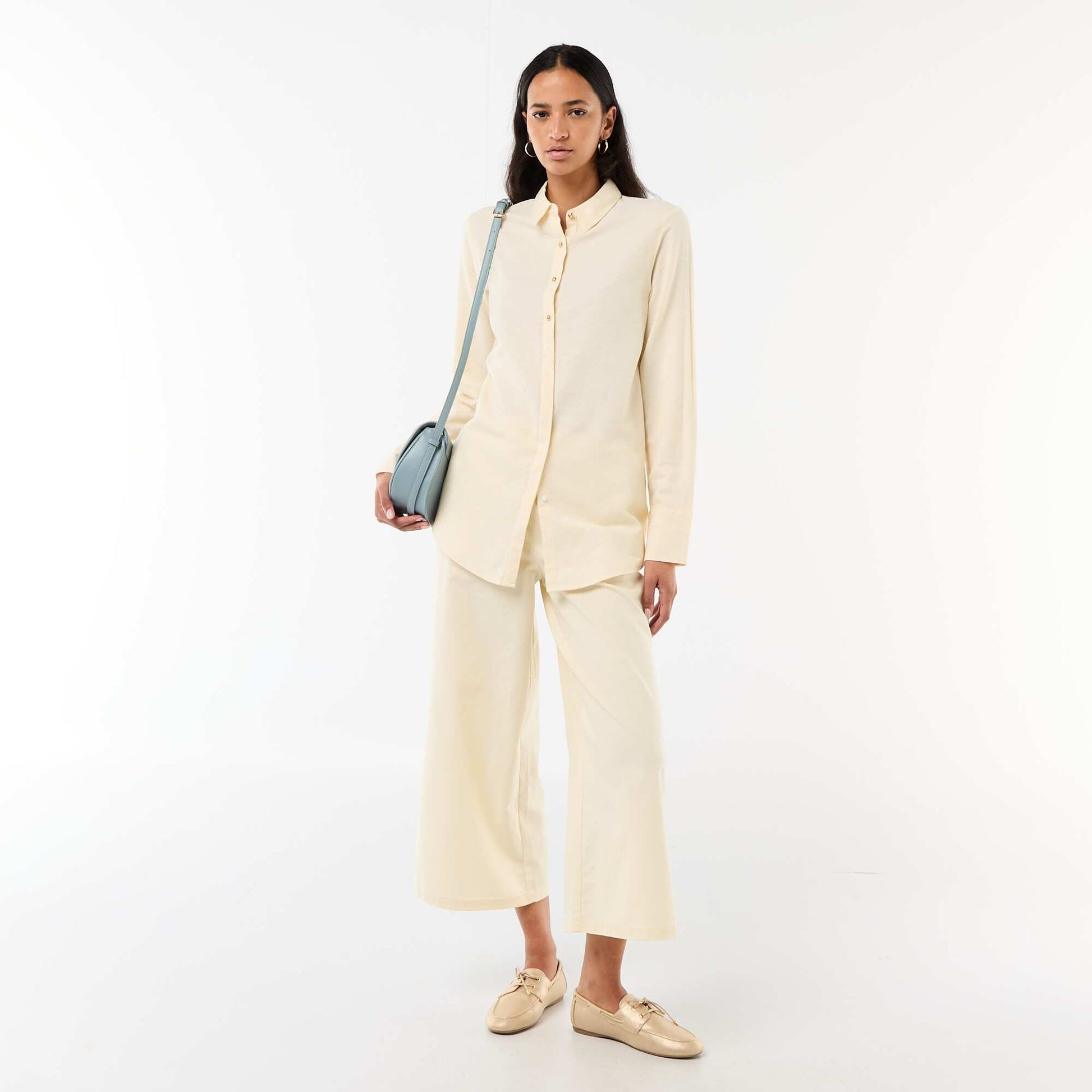 Wide-Leg Linen-Blend Pants BEIGE