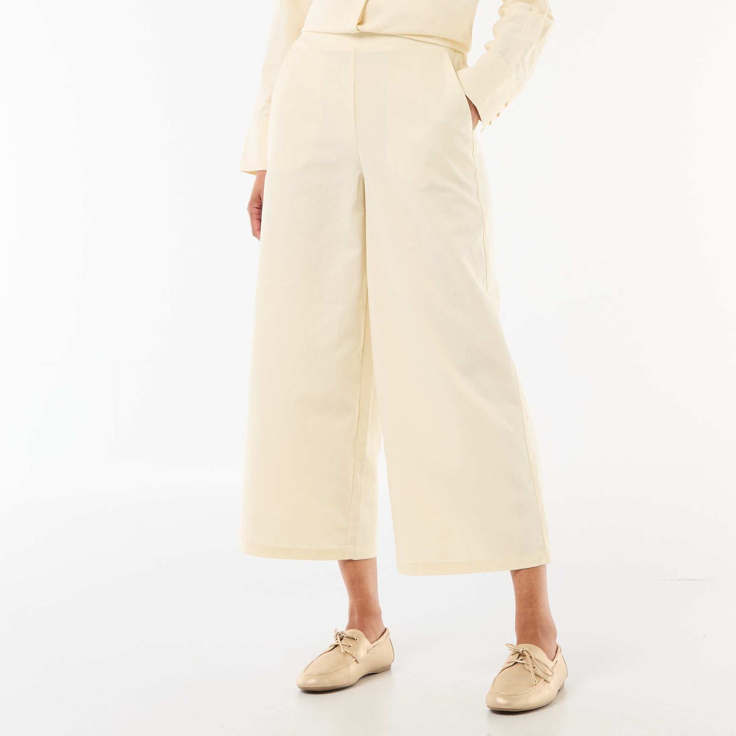 Wide-Leg Linen-Blend Pants BEIGE
