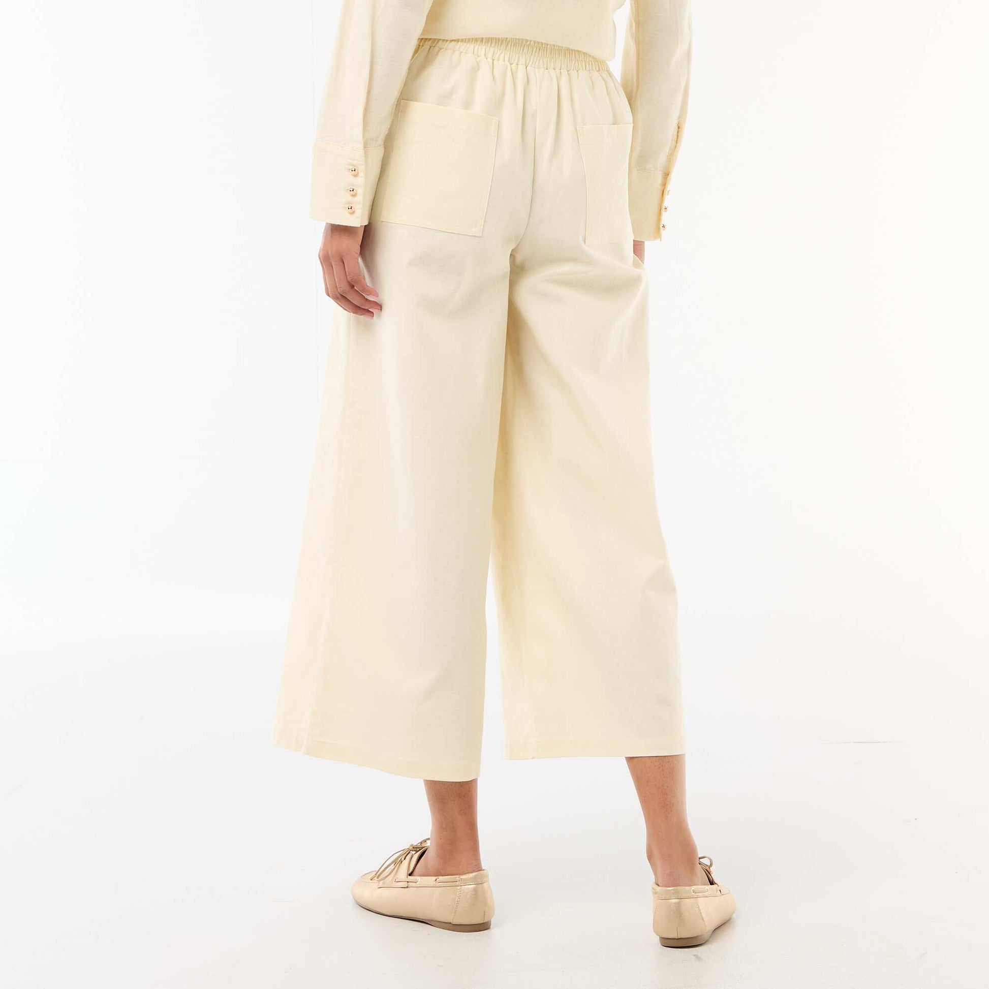 Wide-Leg Linen-Blend Pants BEIGE