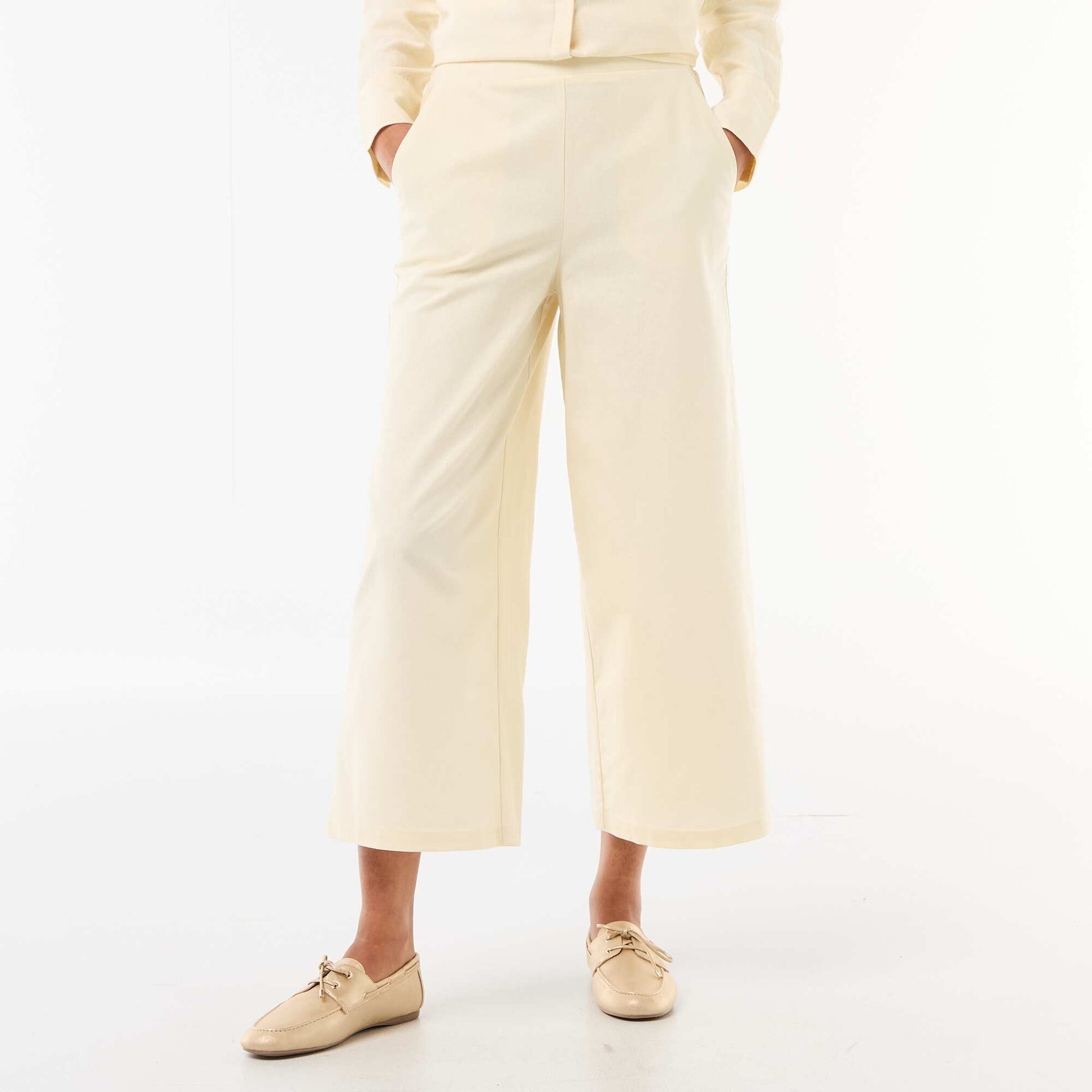 Wide-Leg Linen-Blend Pants BEIGE