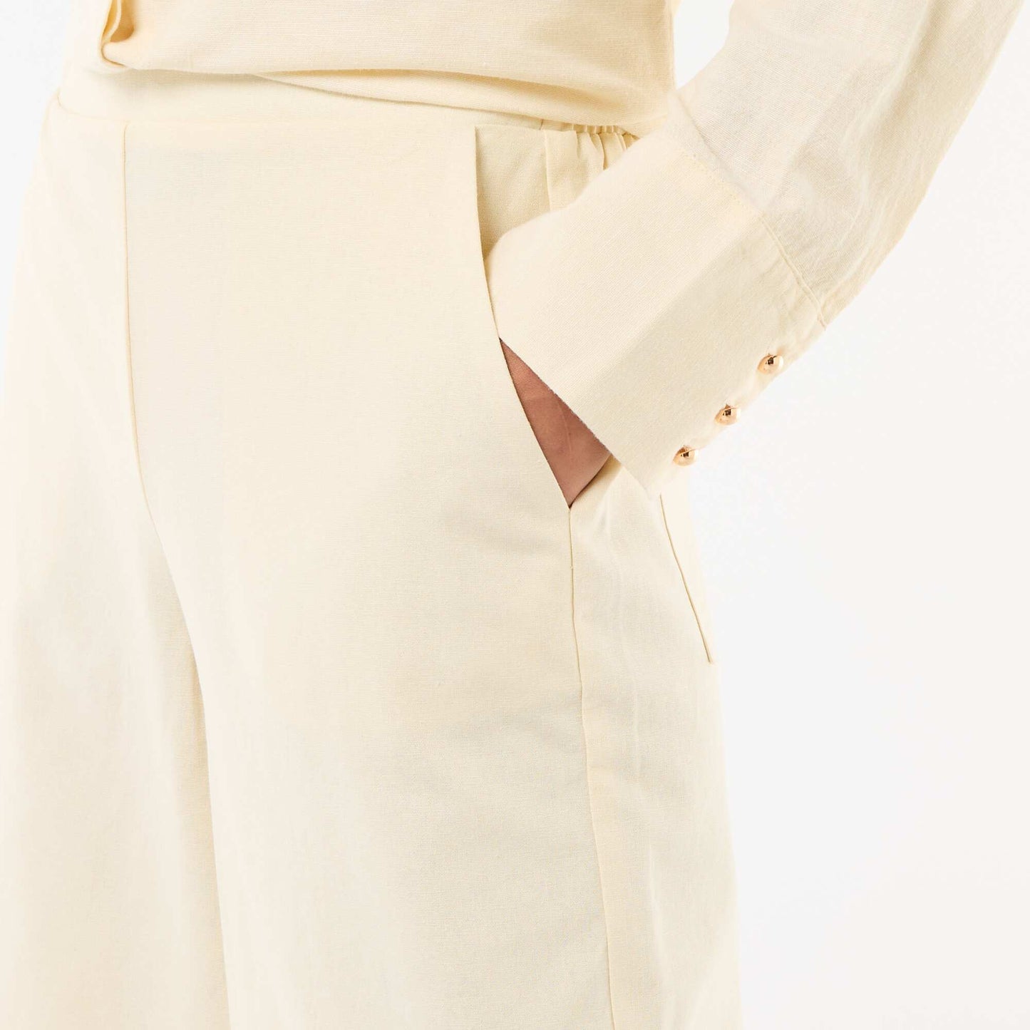 Wide-Leg Linen-Blend Pants BEIGE