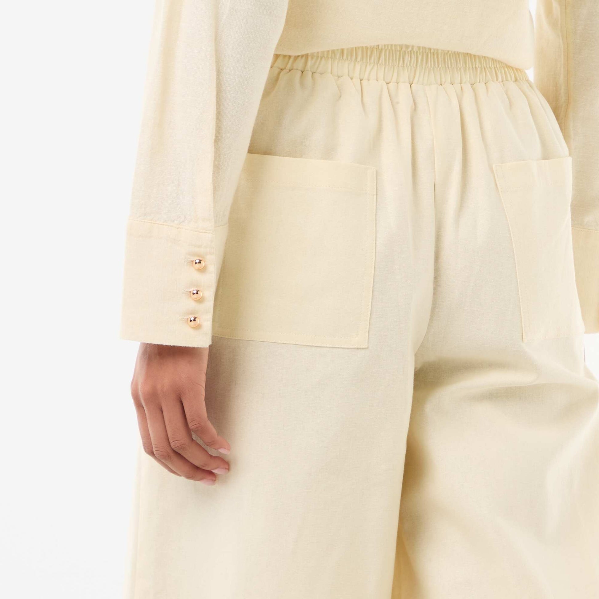 Wide-Leg Linen-Blend Pants BEIGE