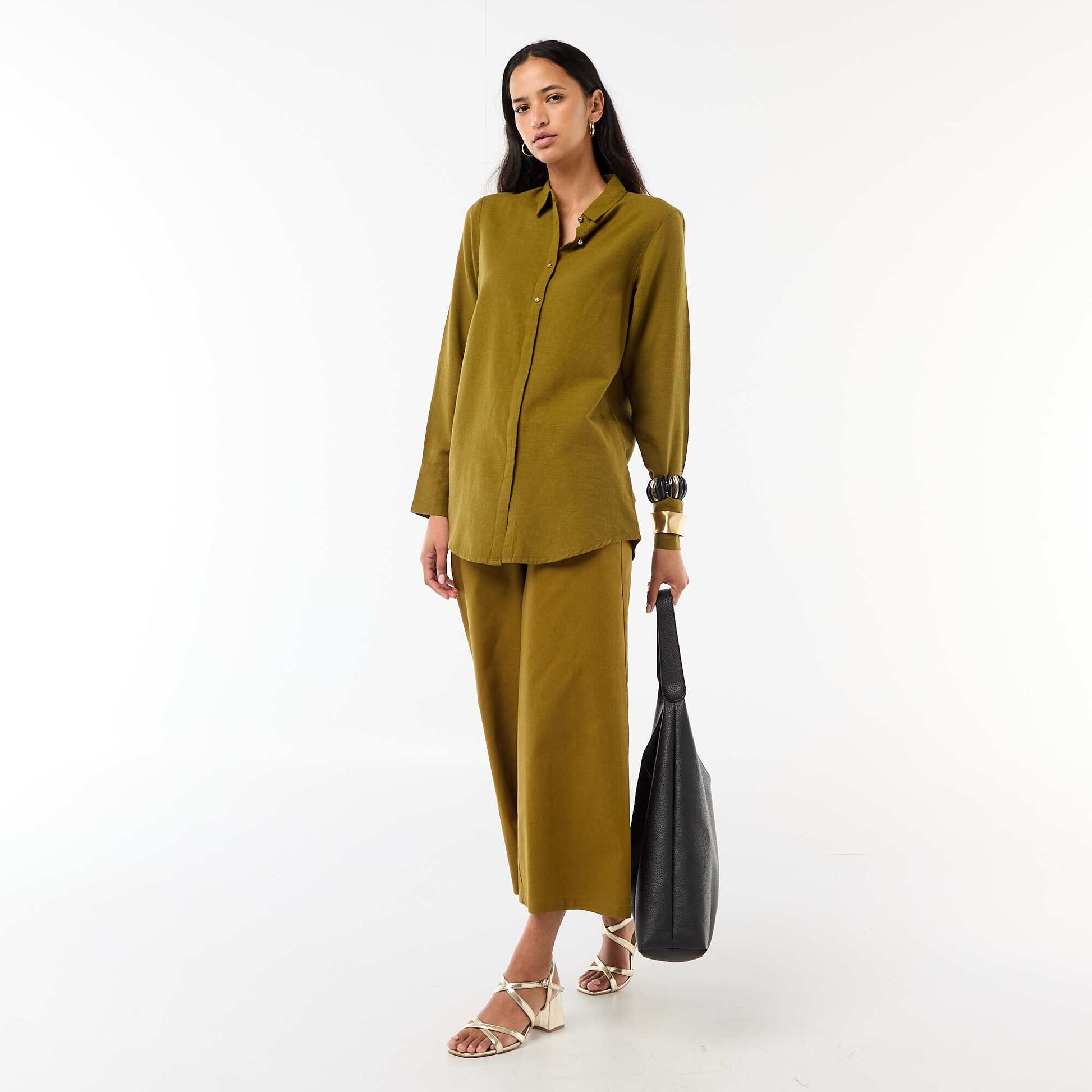 Wide-Leg Linen-Blend Pants GREEN