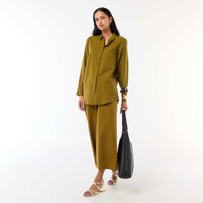 Wide-Leg Linen-Blend Pants GREEN