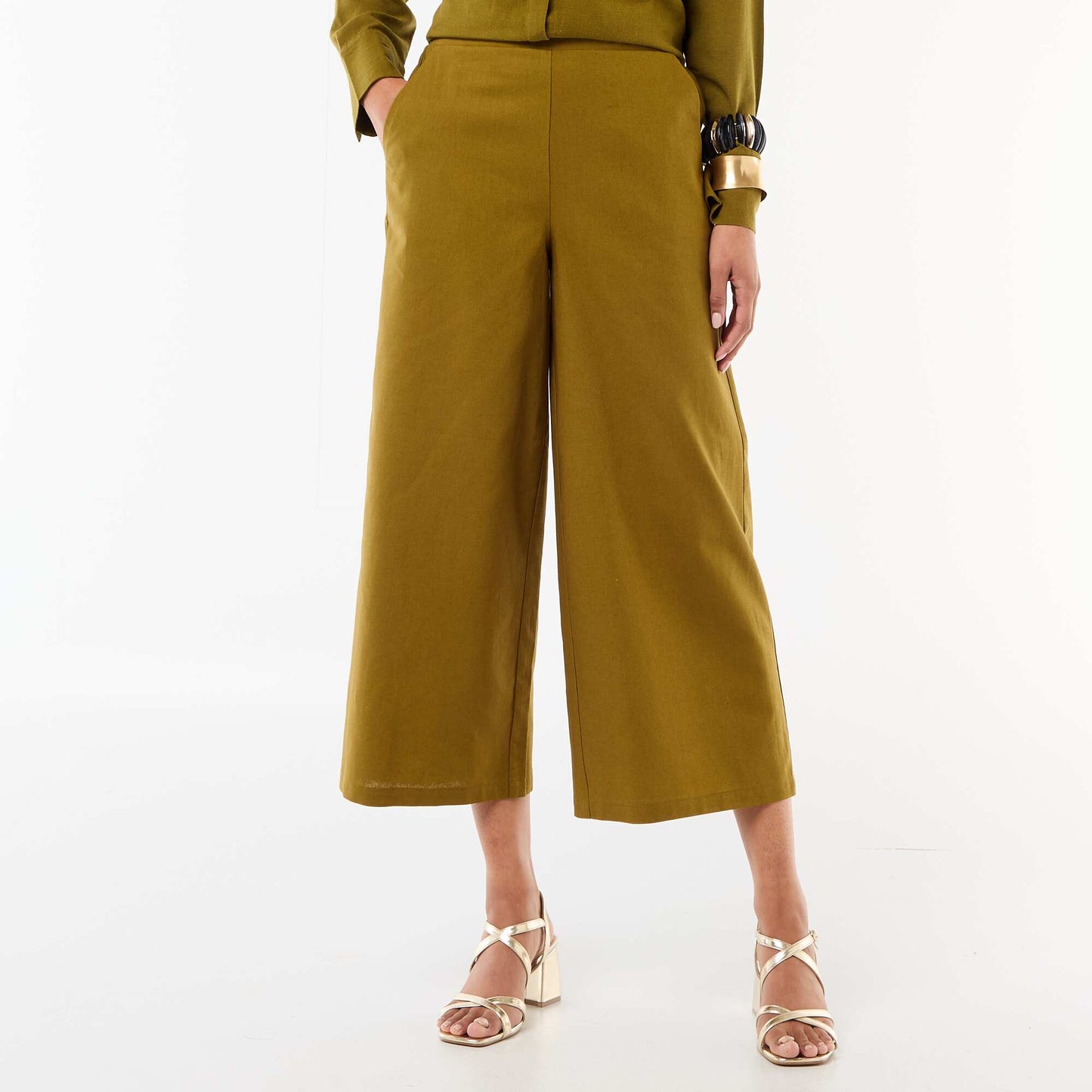 Wide-Leg Linen-Blend Pants GREEN