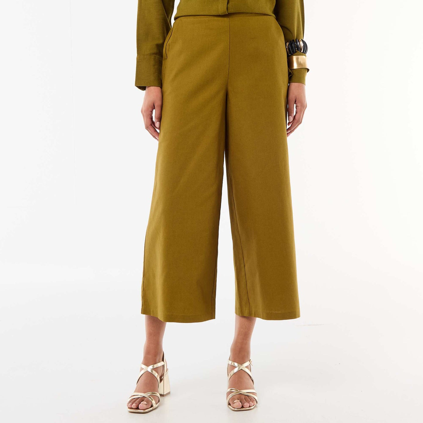 Wide-Leg Linen-Blend Pants GREEN