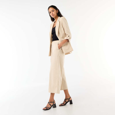 Wide-Leg Linen-Blend Pants BEIGE