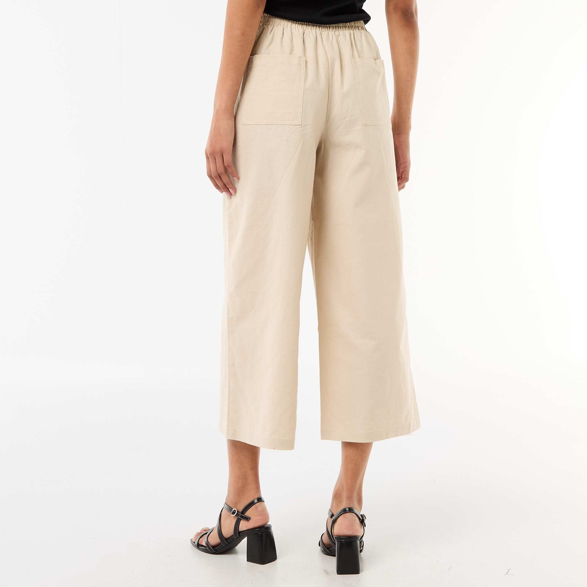 Wide-Leg Linen-Blend Pants BEIGE