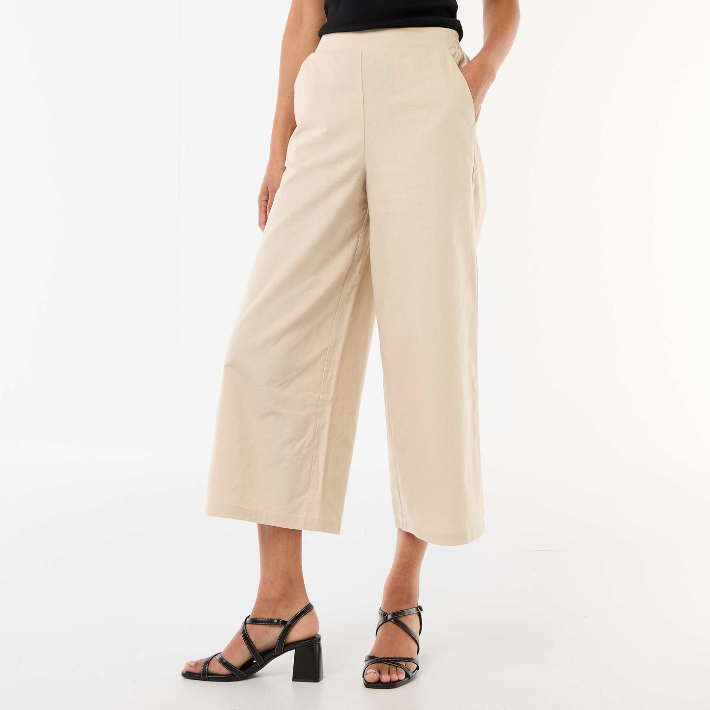 Wide-Leg Linen-Blend Pants BEIGE