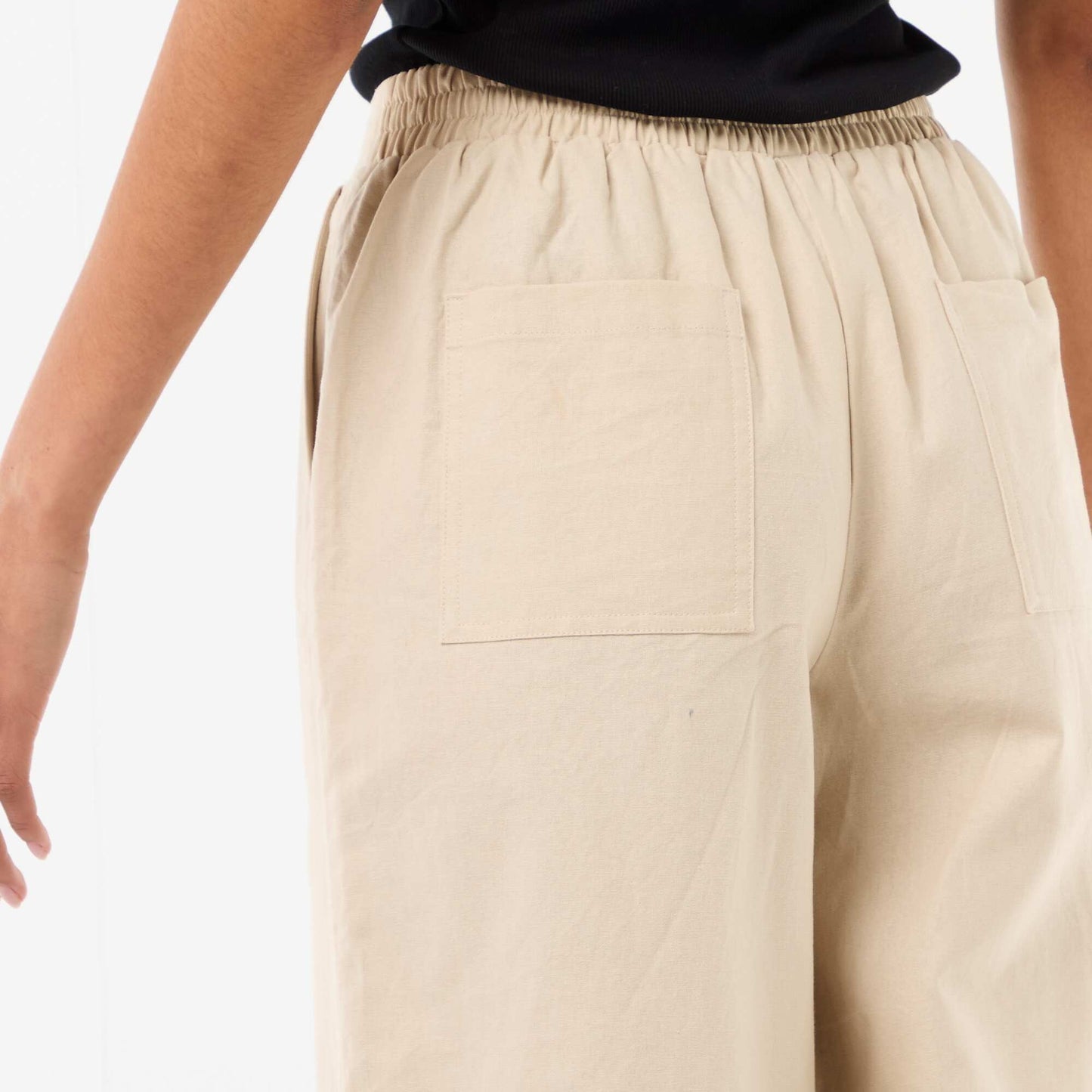 Wide-Leg Linen-Blend Pants BEIGE
