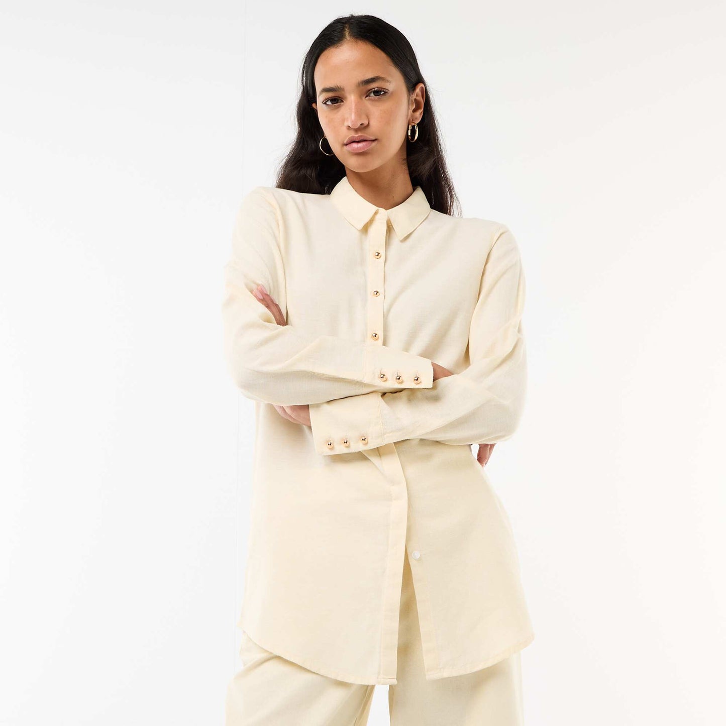 Shirt with Gold Button Detail BEIGE