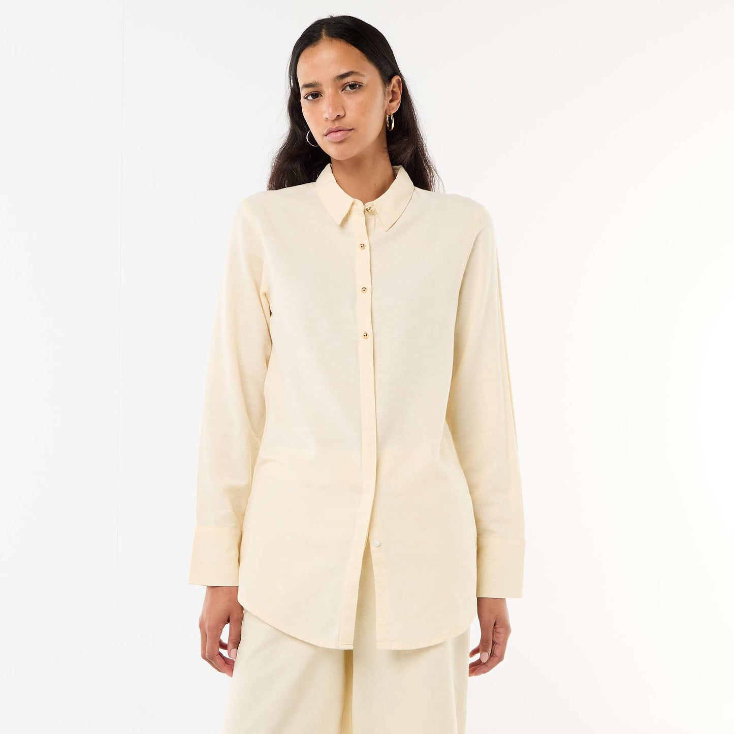 Shirt with Gold Button Detail BEIGE