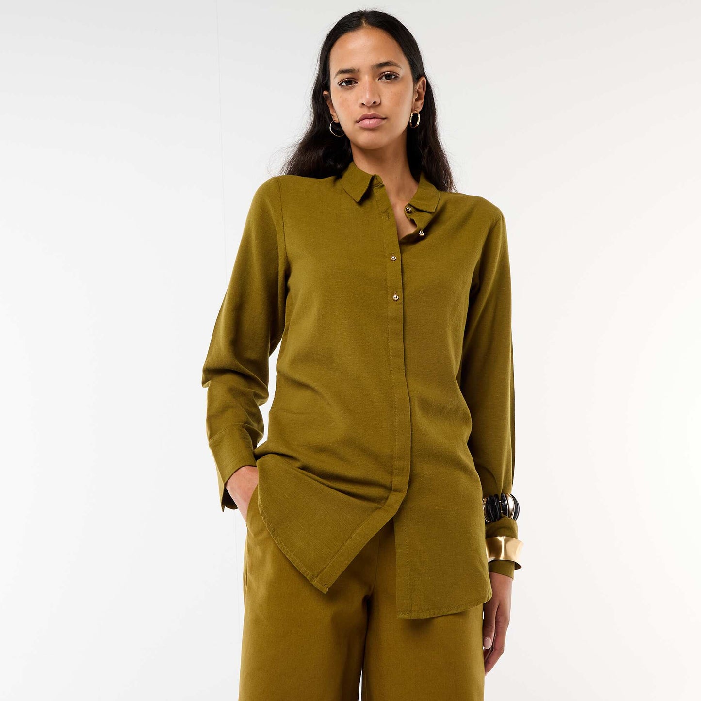 Shirt with Gold Button Detail GREEN