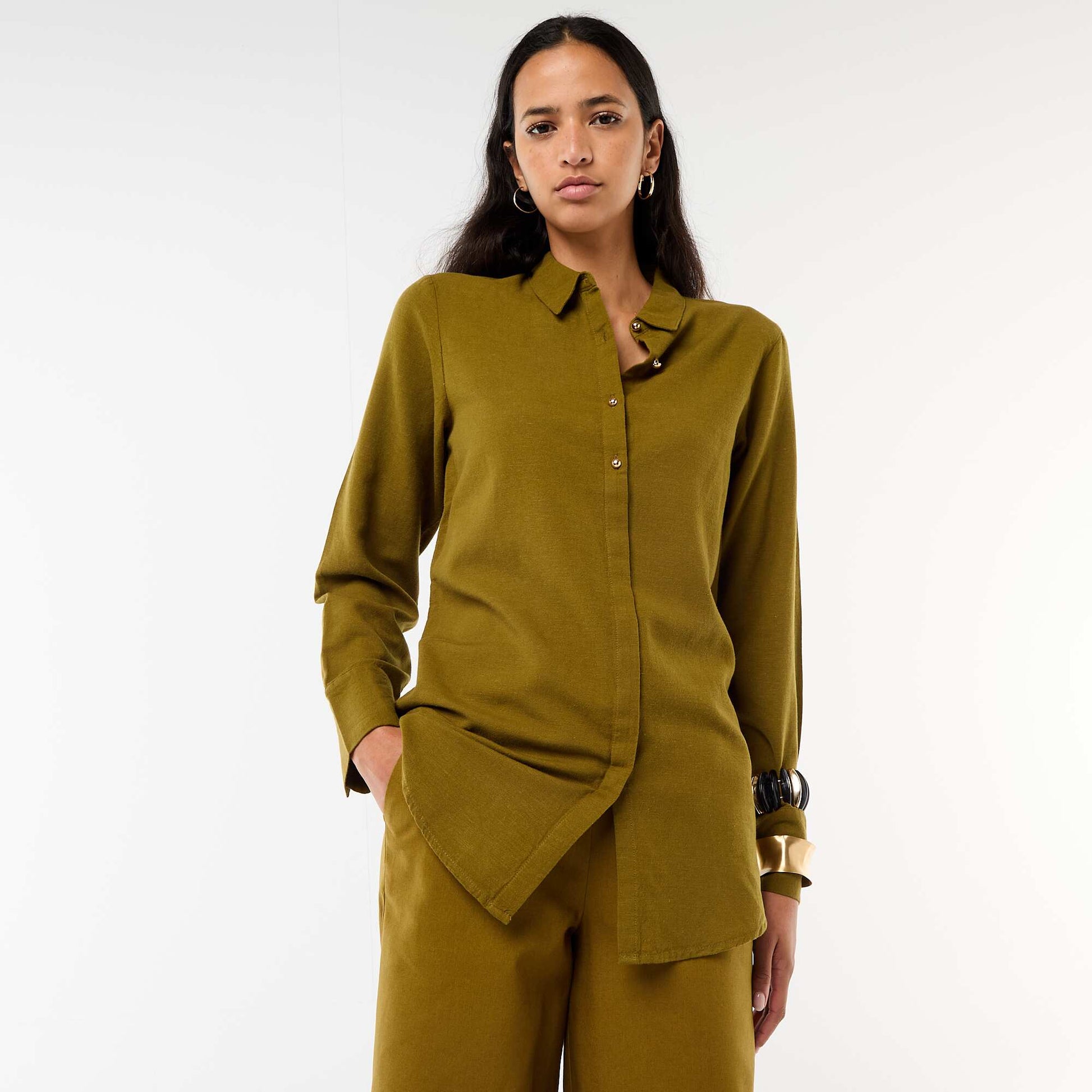 Shirt with Gold Button Detail GREEN