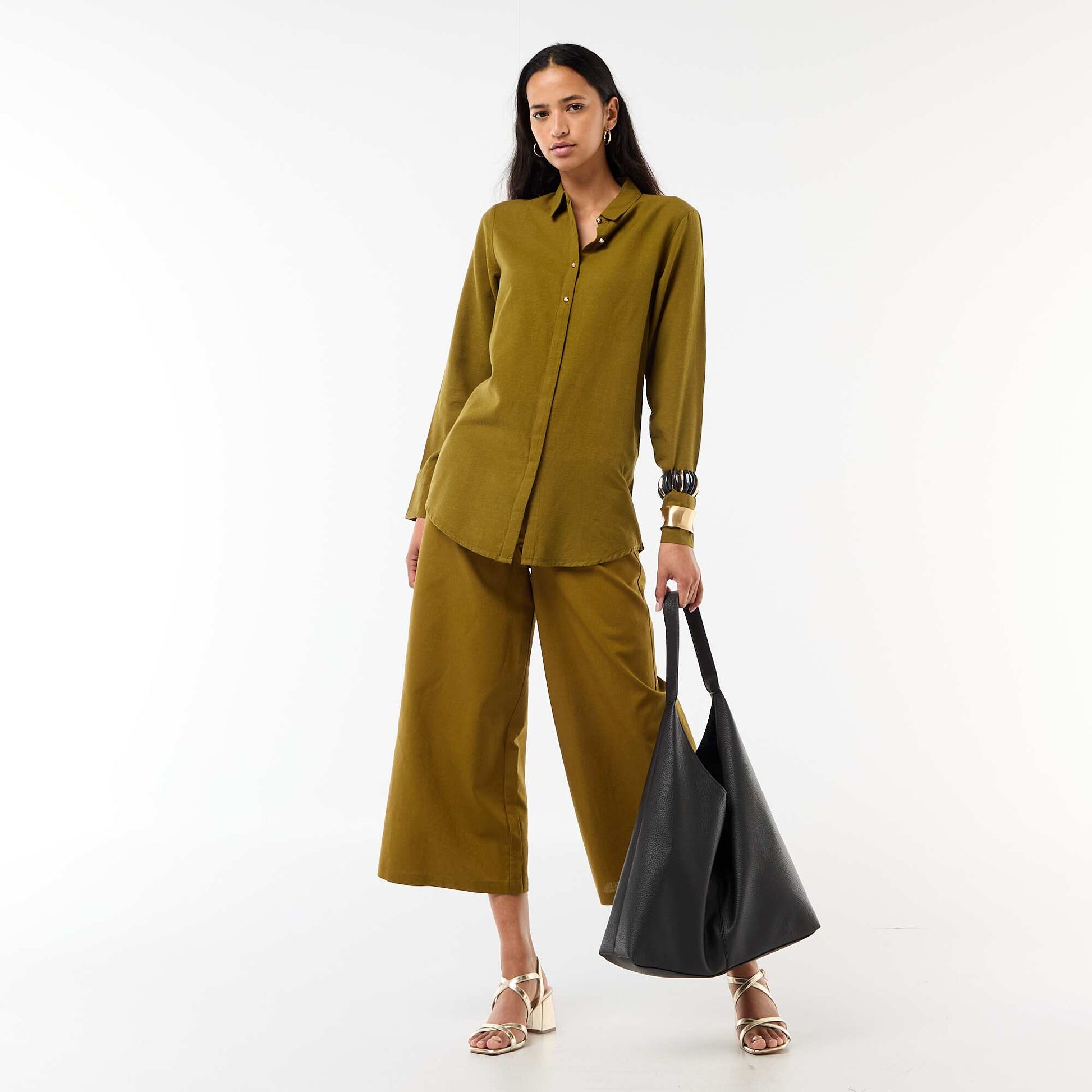 Shirt with Gold Button Detail GREEN