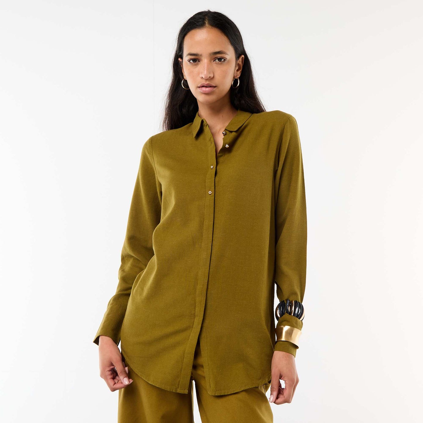 Shirt with Gold Button Detail GREEN