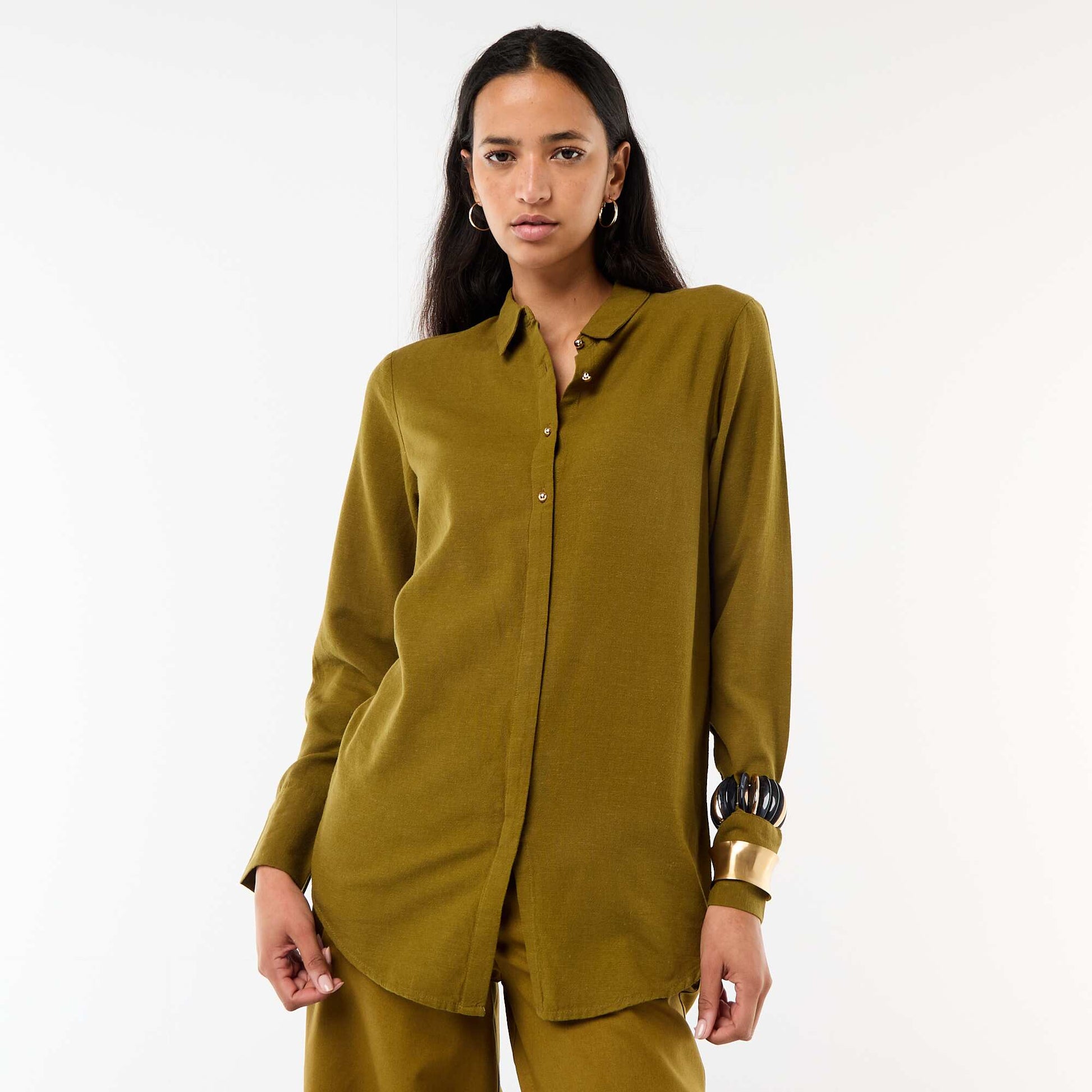 Shirt with Gold Button Detail GREEN