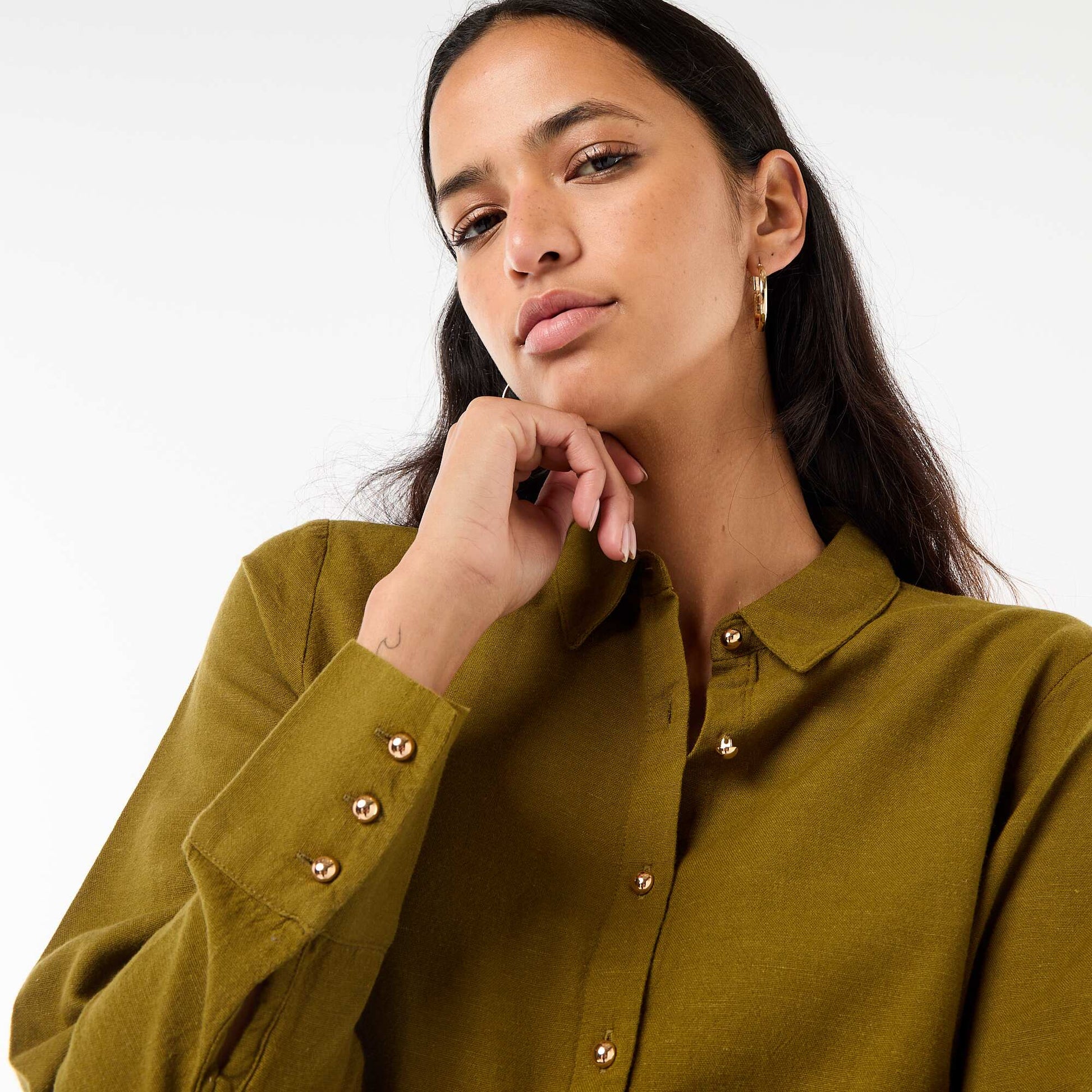 Shirt with Gold Button Detail GREEN