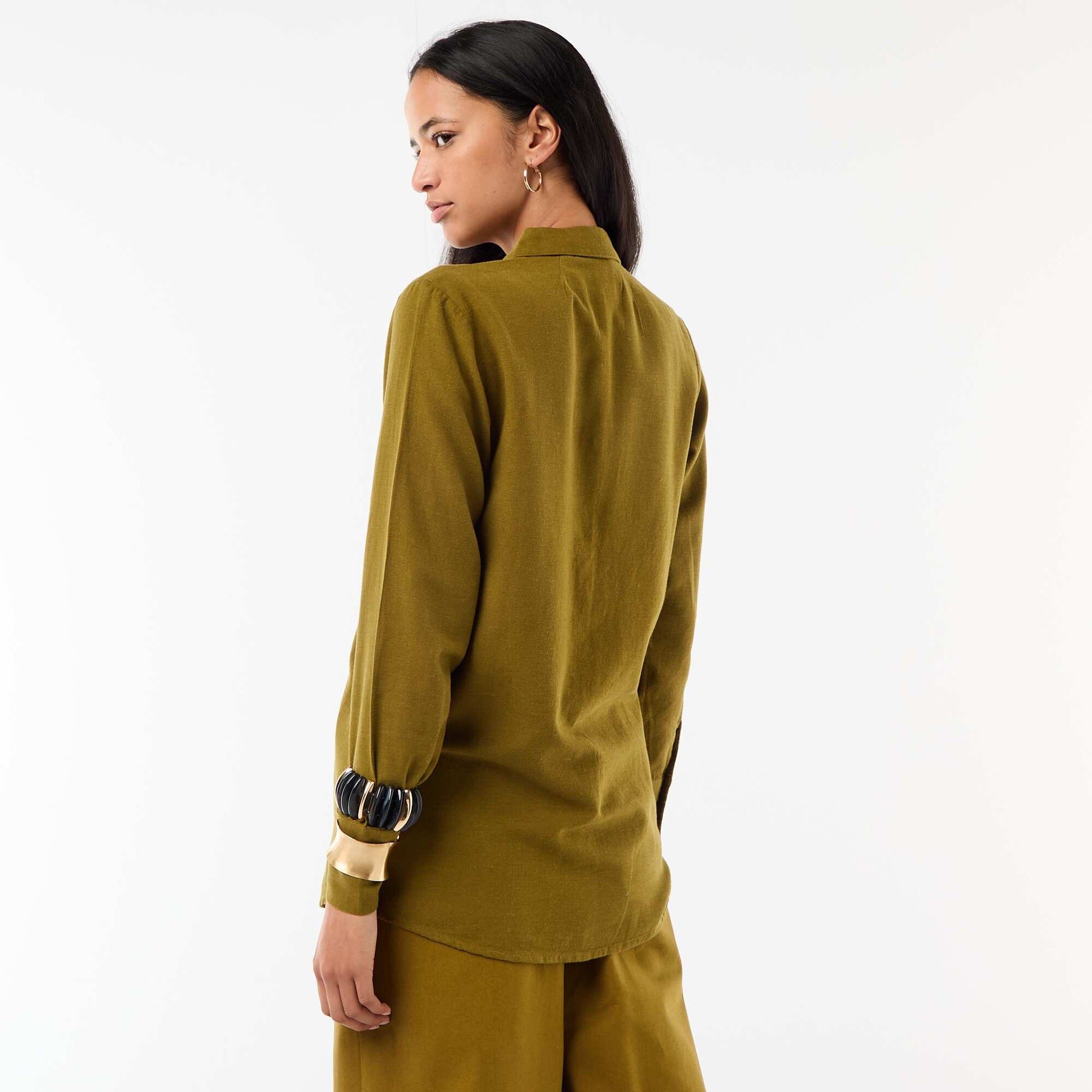 Shirt with Gold Button Detail GREEN