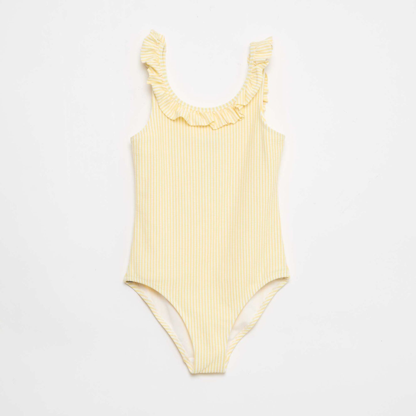 Striped Ruffled Stretch Swimsuit YELLOW