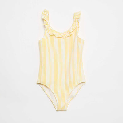 Striped Ruffled Stretch Swimsuit YELLOW