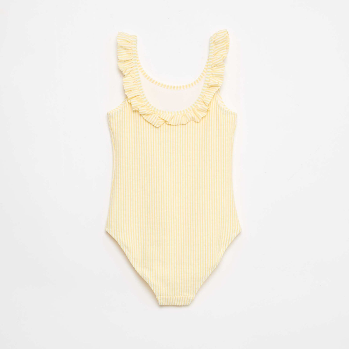 Striped Ruffled Stretch Swimsuit YELLOW