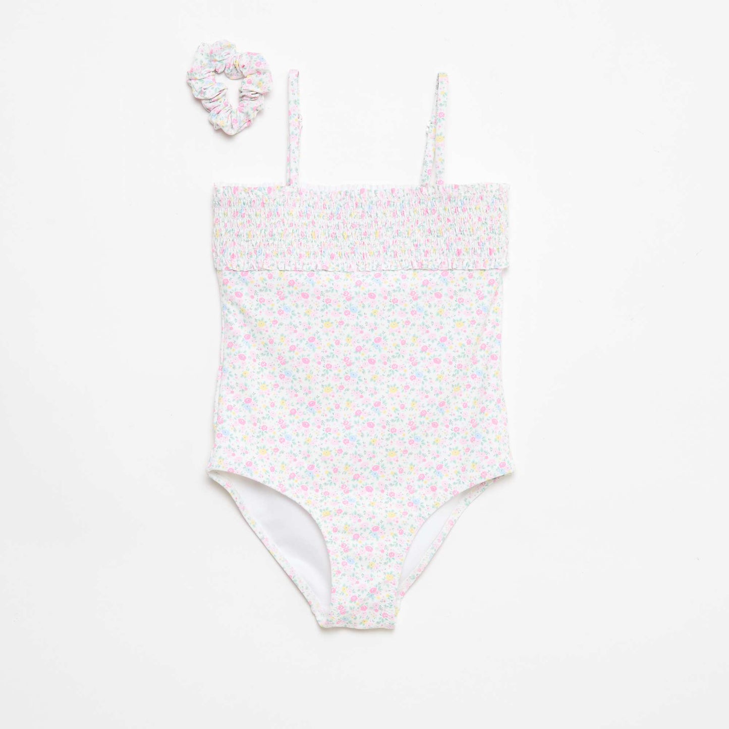 Smocked Swimsuit with Scrunchie WHITE