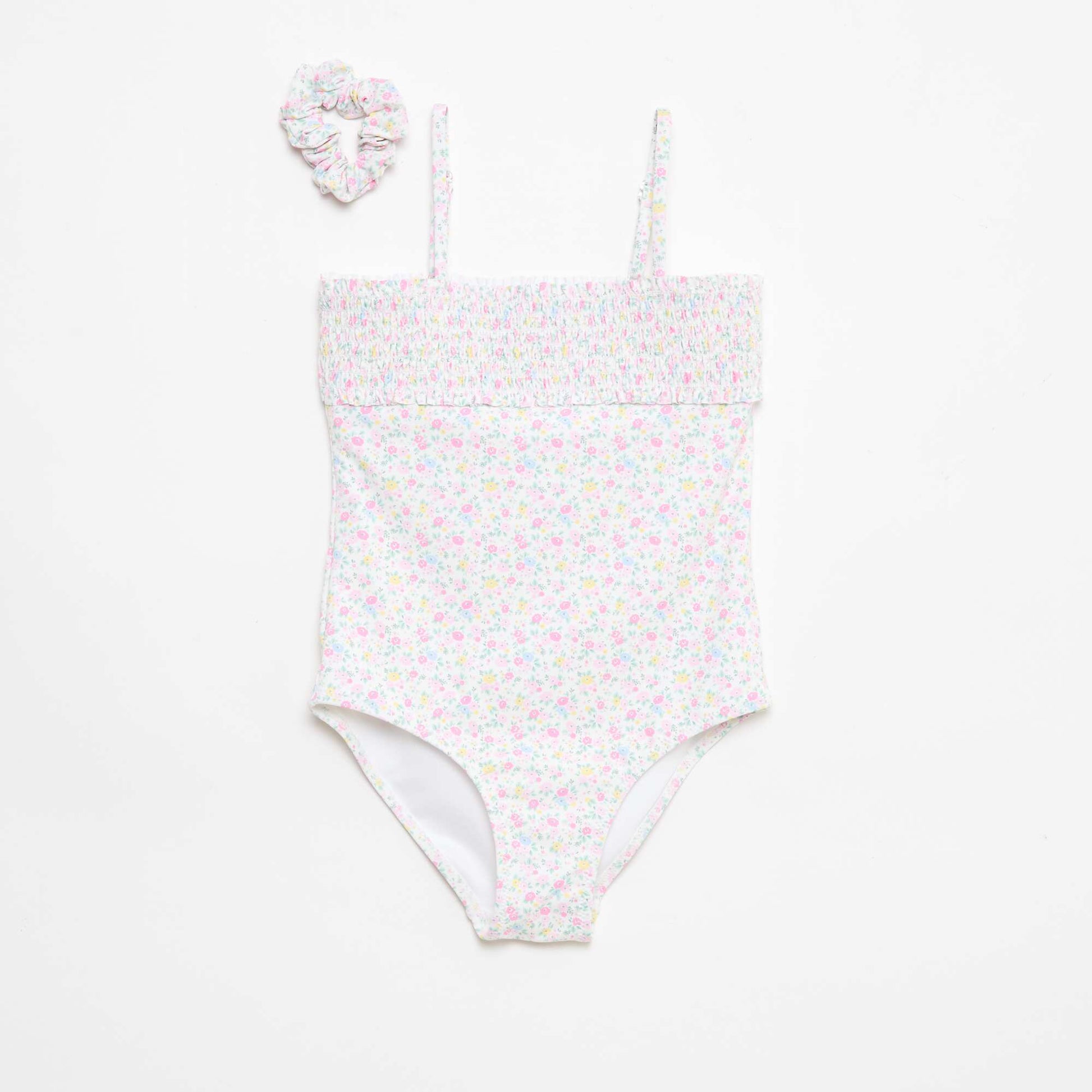 Smocked Swimsuit with Scrunchie WHITE