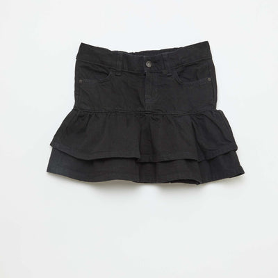 Denim Skort with Ruffles BLACK