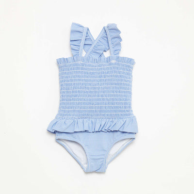 Smocked Ruffled One-Piece Swimsuit BLUE