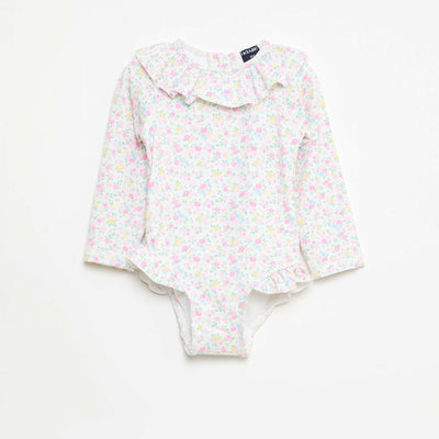 Long-Sleeve Swimsuit Onesie WHITE