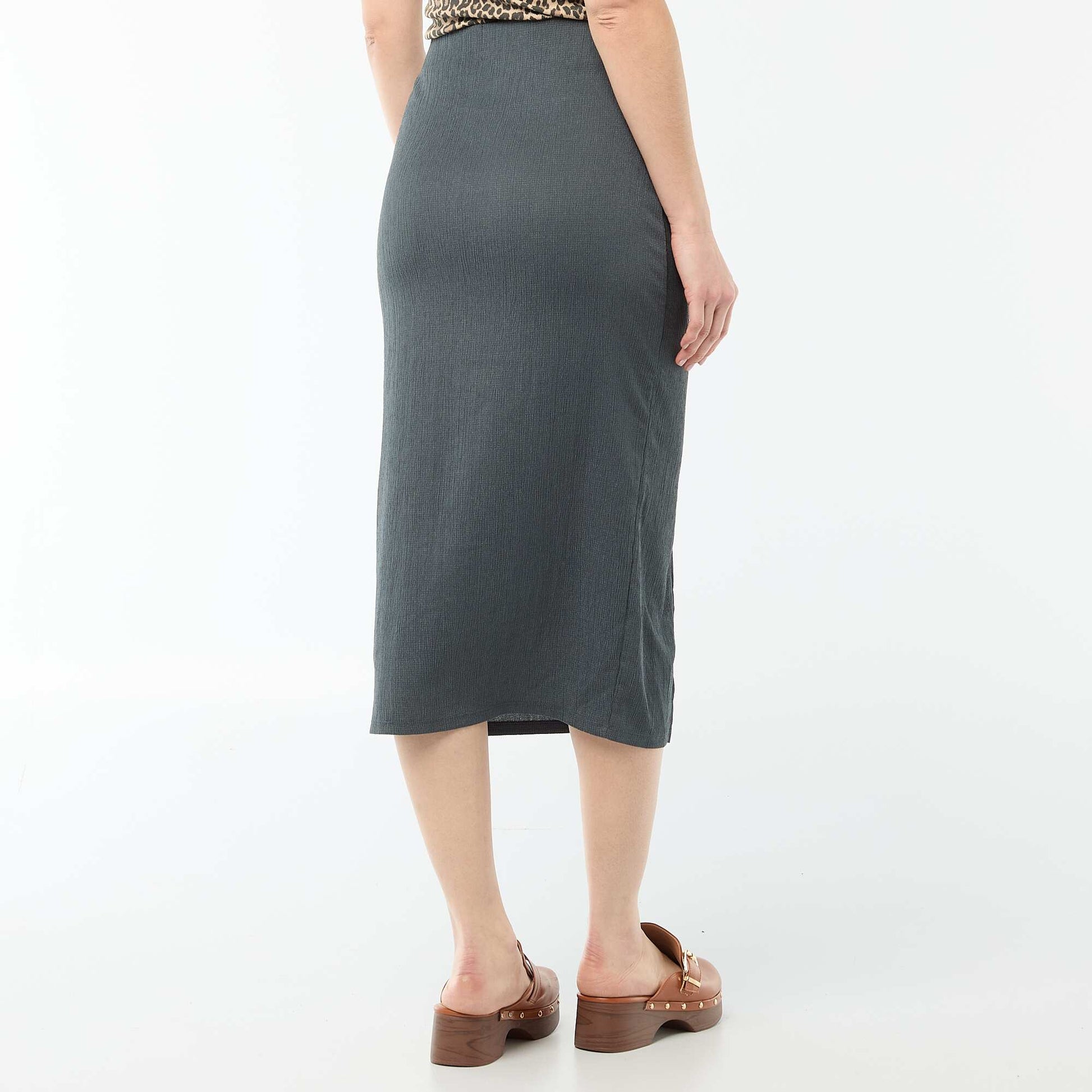 Textured Knit Midi Skirt GREY