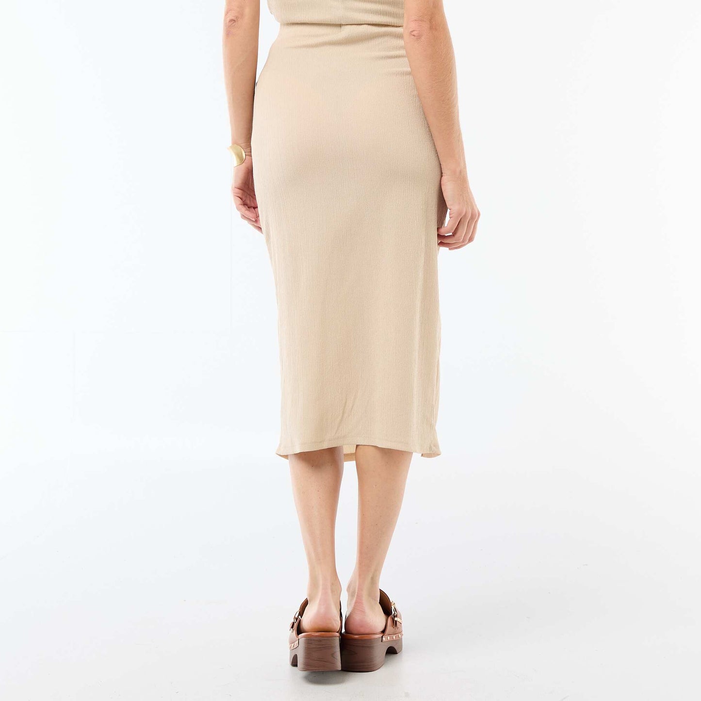 Textured Knit Midi Skirt BEIGE