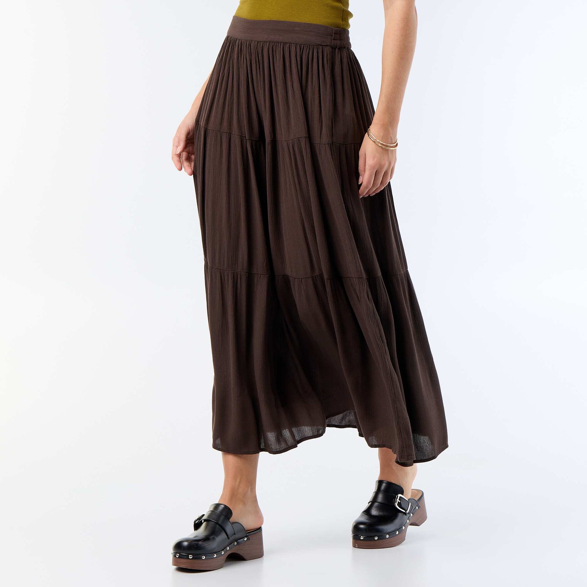 Solid Tiered Skirt BROWN
