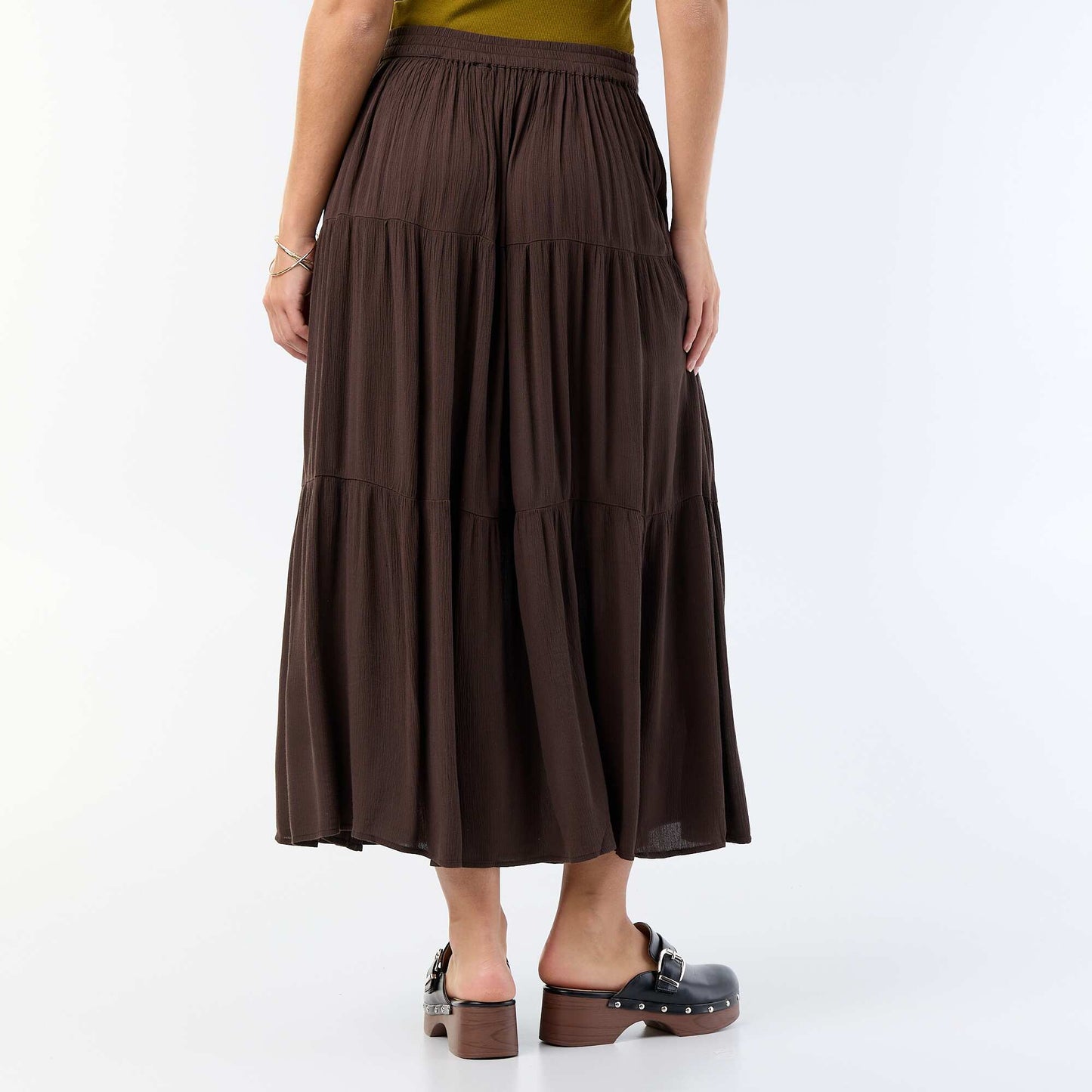 Solid Tiered Skirt BROWN