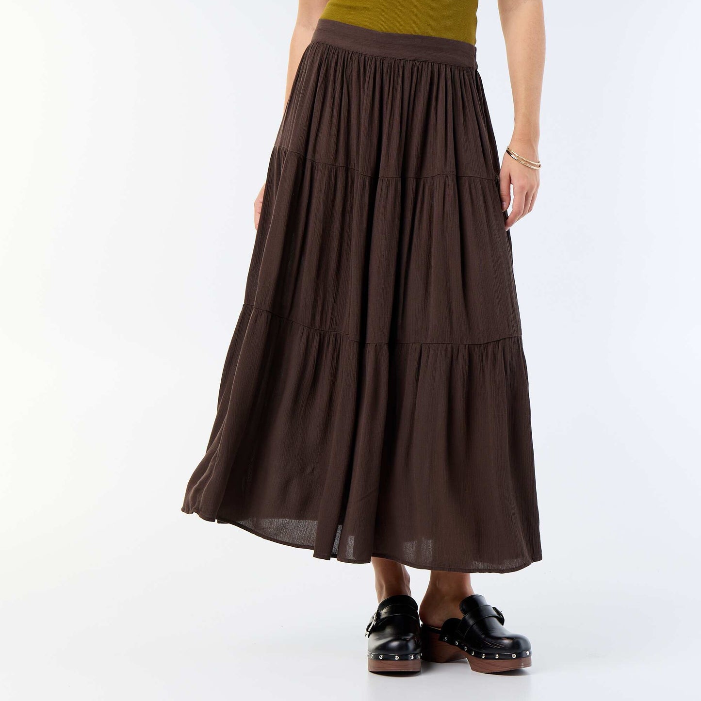 Solid Tiered Skirt BROWN
