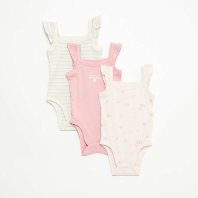 Pack of 3 Sleeveless Bodysuits PINK