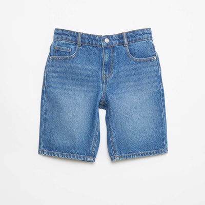 Slim Fit Stretch Cotton Denim Bermuda Shorts BLUE