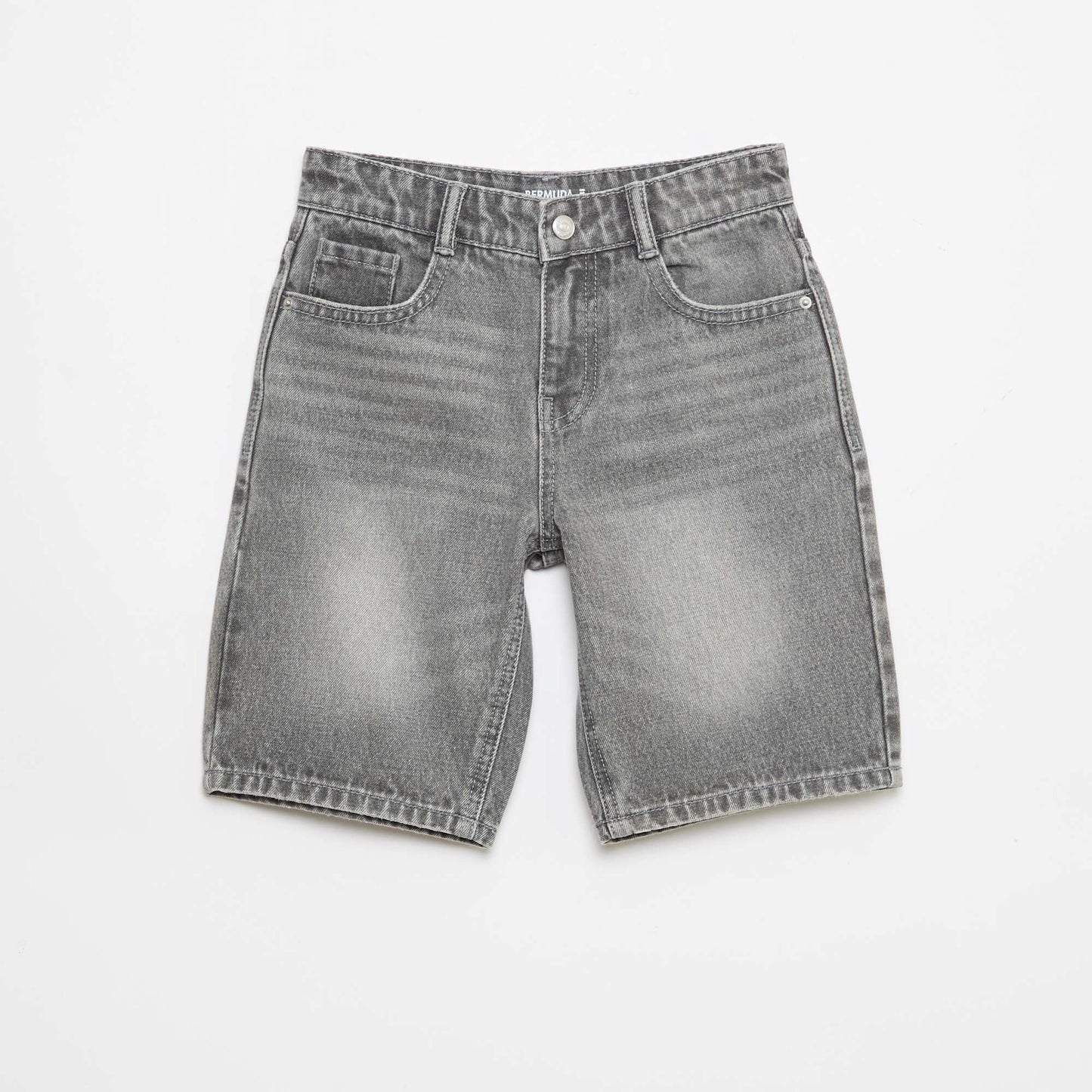 Slim Fit Stretch Cotton Denim Bermuda Shorts GREY